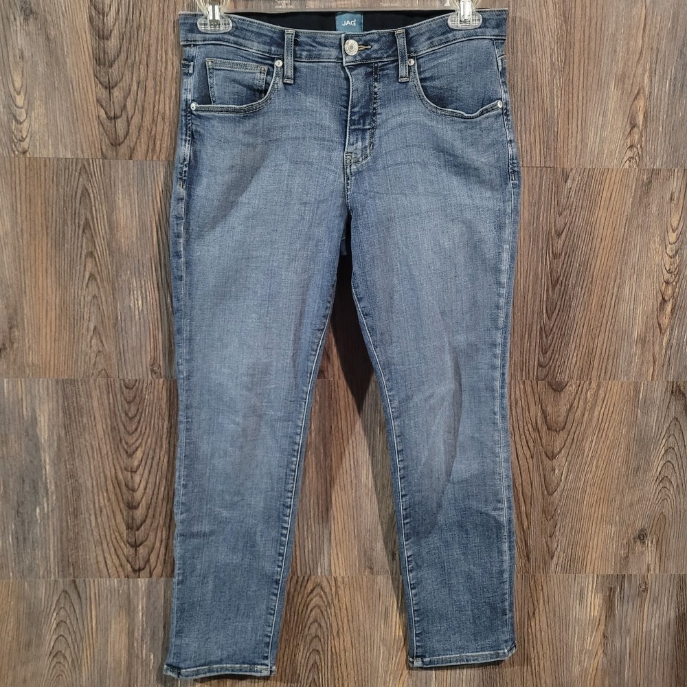 JAG Carter Girlfriend Jeans 6P x 27 Medium Wash Mid Rise Elastic Waist Stretch